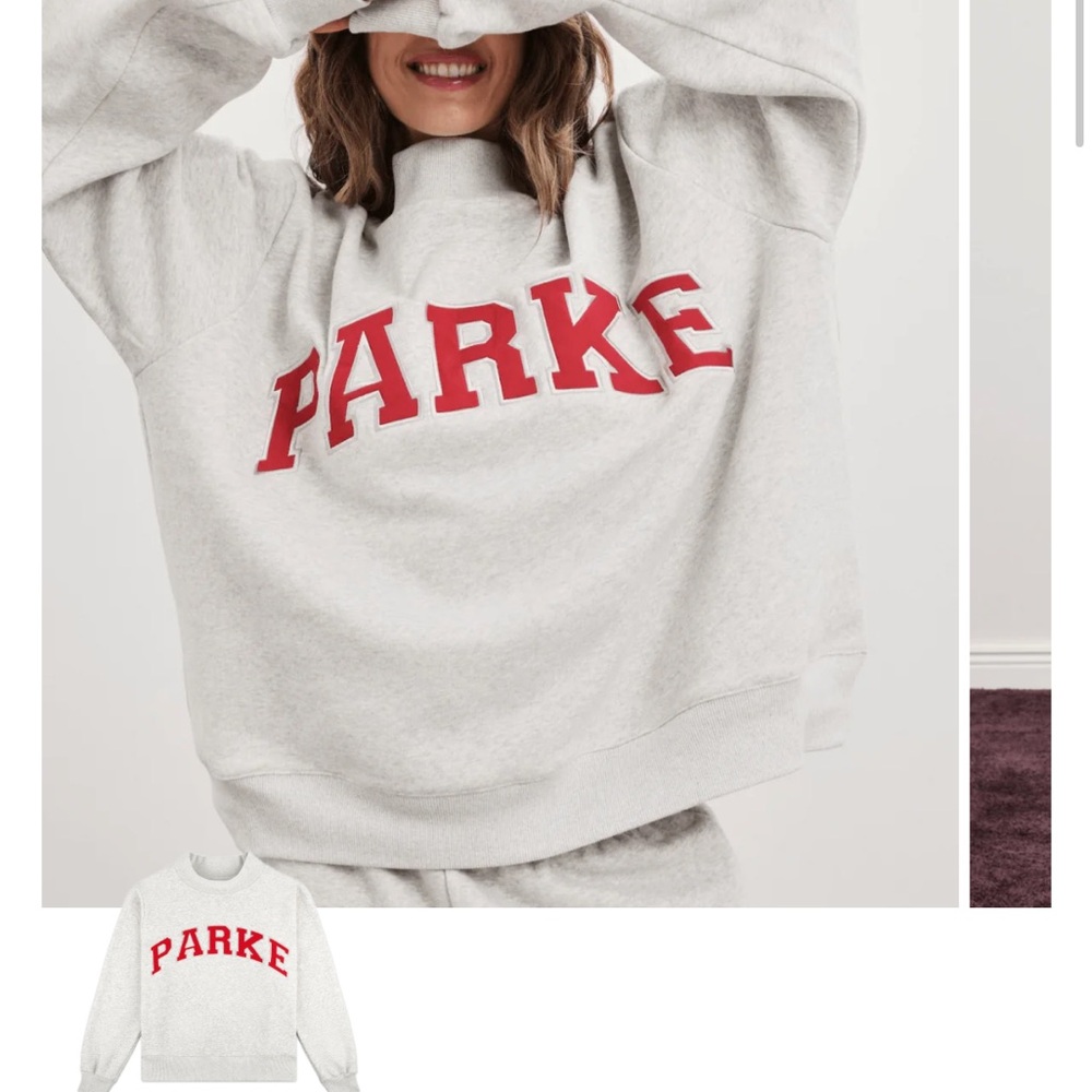 Parke official Varsity Mockneck Classic Grey & Ruby Red sweatshirt L XL New